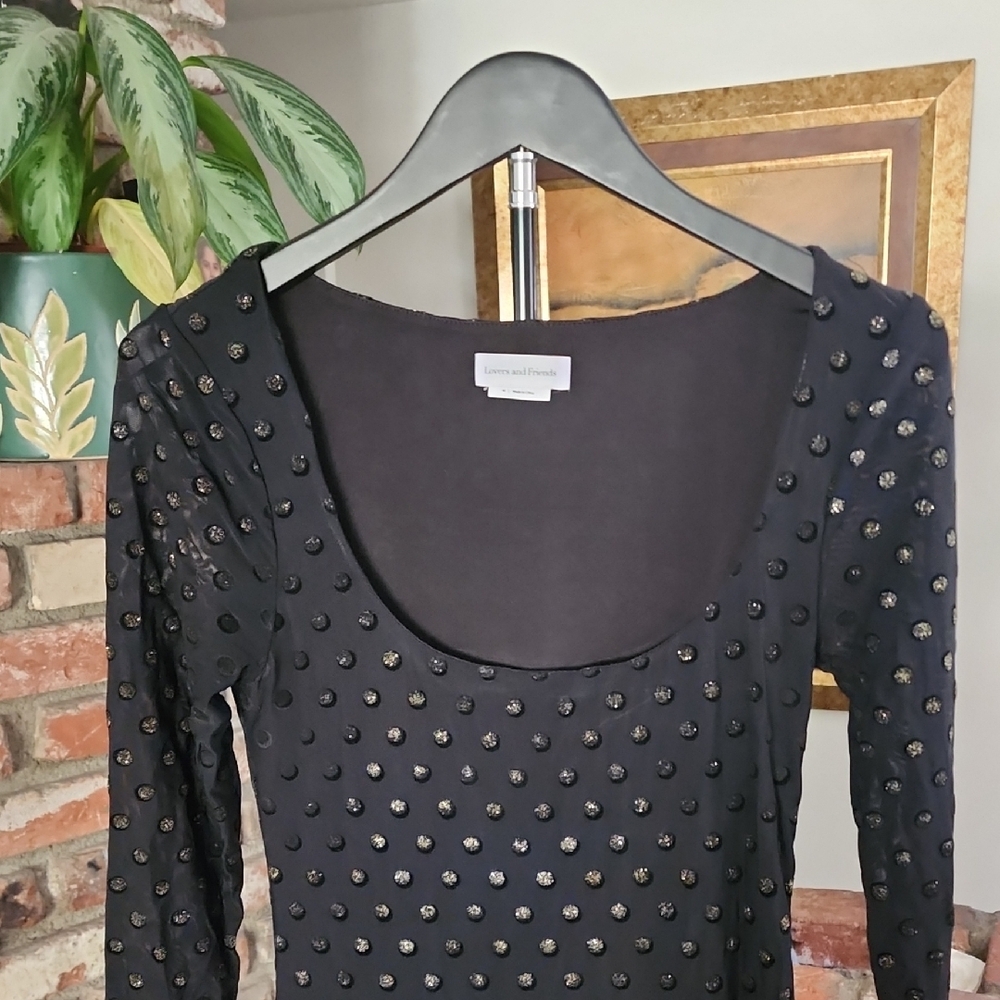 Lovers + Friends Black Studded Long Sleeve Maxi Dress Bodycon - Picture 3 of 14